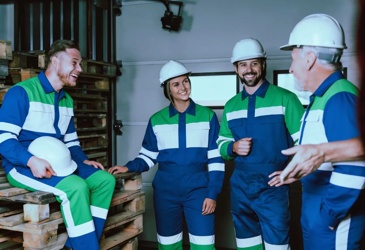 Equipe de trabalhadores com uniforme e EPI, certificados pela REGULASEG